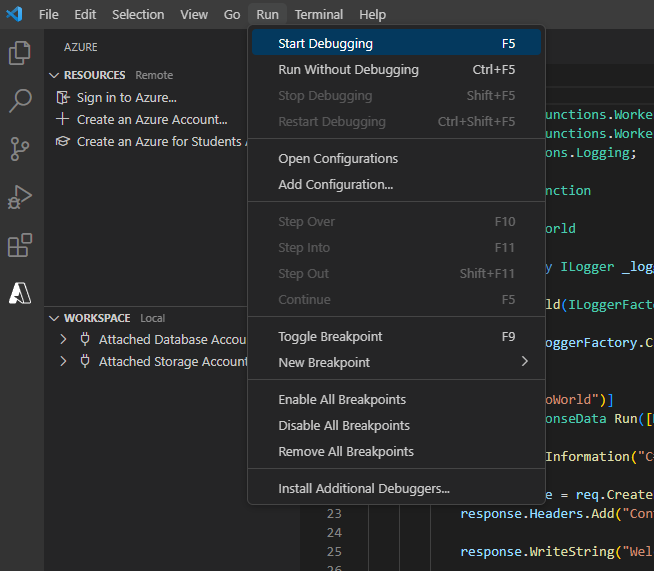 Create a Web Api Using a Http Triggered Azure Function App With vs Code